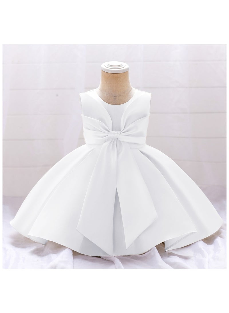 D'Daniela Fluffy Party Dress with the Bowl in front for Girls White Colour - Image 1