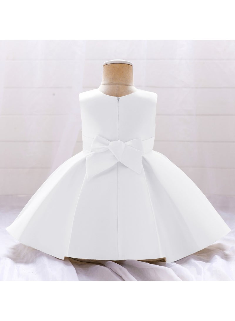 D'Daniela Fluffy Party Dress with the Bowl in front for Girls White Colour - Image 3