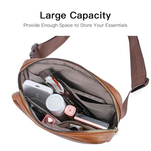 Telena Leather Belt Bag for Women Fashionable Fanny Packs Cross Body Bag Waist Pack Brown - Image 3