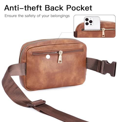 Telena Leather Belt Bag for Women Fashionable Fanny Packs Cross Body Bag Waist Pack Brown - Image 4