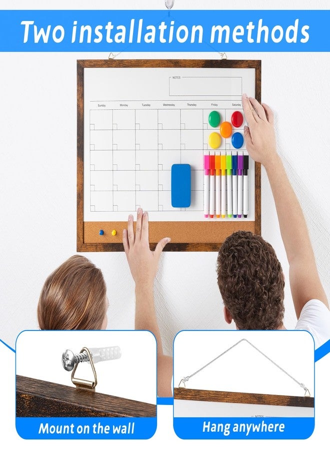 Cazeyoo Dry Erase Calendar Whiteboard, 17" x 13" Magnetic Whiteboard Cork Board Combo, Reusable Monthly Planner with 8 Markers, Eraser, Magnets and Pushpins, Hanging Dry Erase Board for Home, School - Brown - Image 5