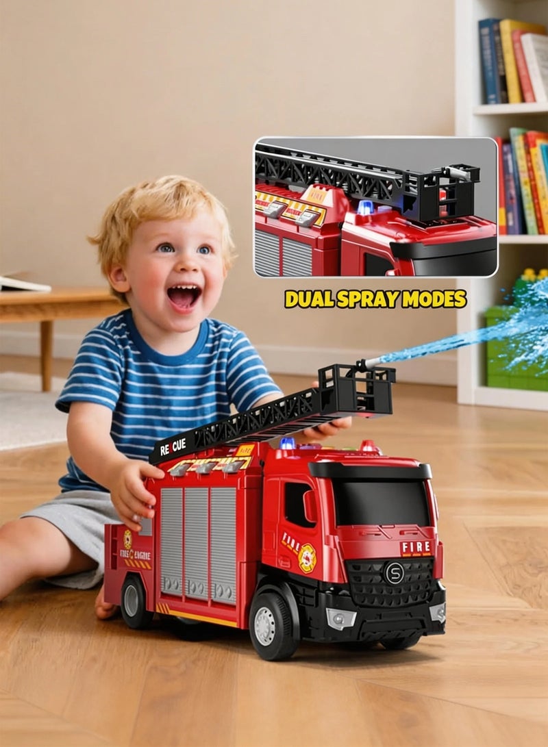 Paka Rabbit Transformable Fire Truck Toy with 6 Parking Spaces and Extendable Ladder, with Lights, Sounds, Water-Spraying Function, Includes 12 Alloy Cars, Perfect Gift for Children Aged 3+.(Red) - Image 2