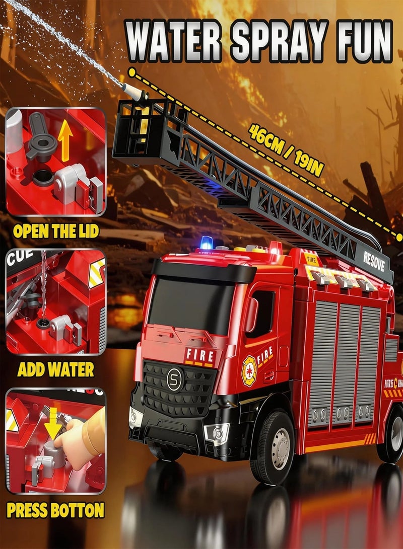 Paka Rabbit Transformable Fire Truck Toy with 6 Parking Spaces and Extendable Ladder, with Lights, Sounds, Water-Spraying Function, Includes 12 Alloy Cars, Perfect Gift for Children Aged 3+.(Red) - Image 5