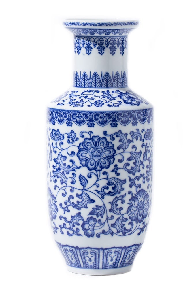 BLUE AND WHITE VASE BLUE VASE CHINOISERIE VASE GINGER JAR VASE FOR HOME DECOR PORCELAIN DECOR10 H