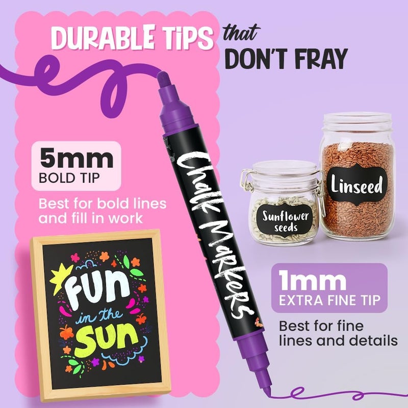 Chalkola Dual Tip Liquid Chalk Pens for Blackboard - (10 Pack, 1mm+5mm Fine, Bold Tip, w/Gold Silver) | Wet Erase, Erasable Chalk Markers for Chalkboard Signs, Car Windows, Calendar, Glass, Board Leakproof sealed - Image 2