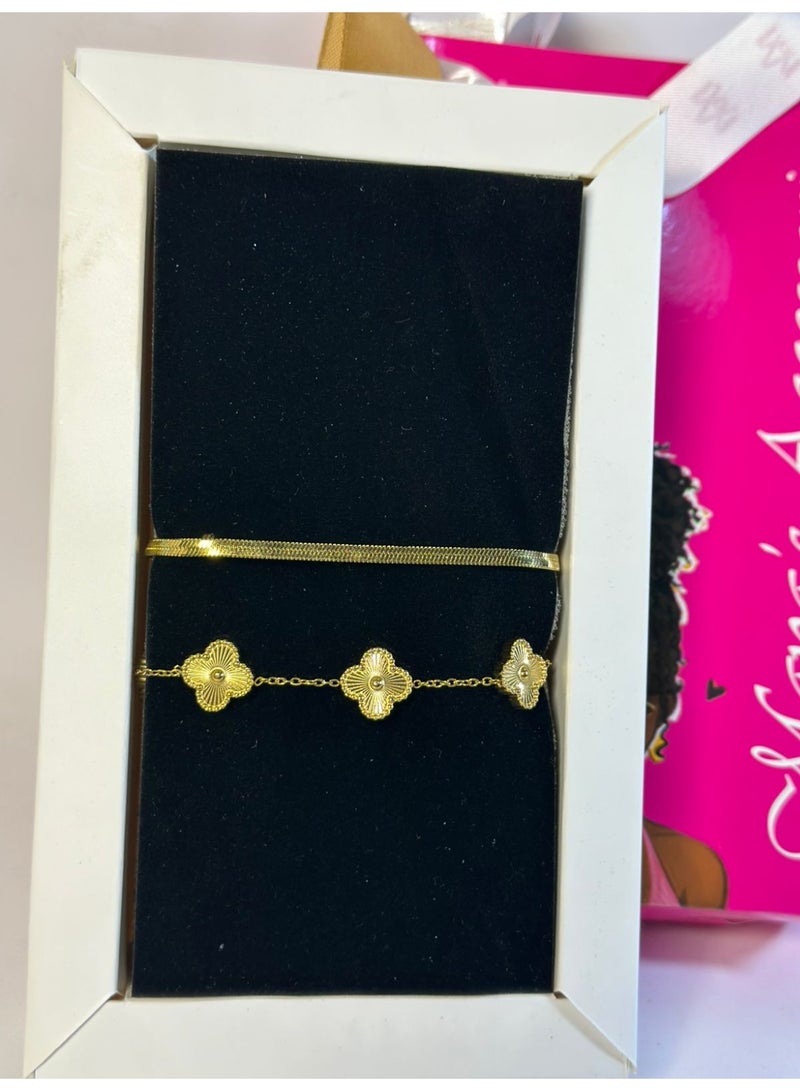 طقم أساور (سوار سلسلة ثعبان + سوار ذهبي) فولاذ مقاوم للصدأ خالص، قطعتان - Image 2