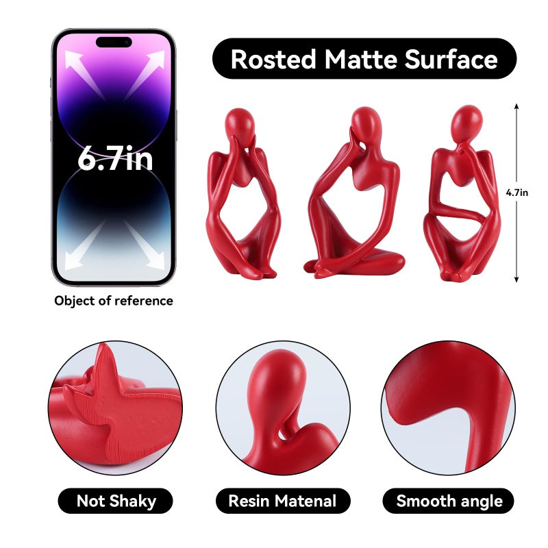 BrownLove 3pcs Red Human Body Abstract Art Decoration, Modern Art Resin Statue Room Office Shelf Bookcase Decoration - Image 5