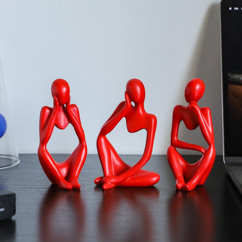 BrownLove 3pcs Red Human Body Abstract Art Decoration, Modern Art Resin Statue Room Office Shelf Bookcase Decoration - Image 1