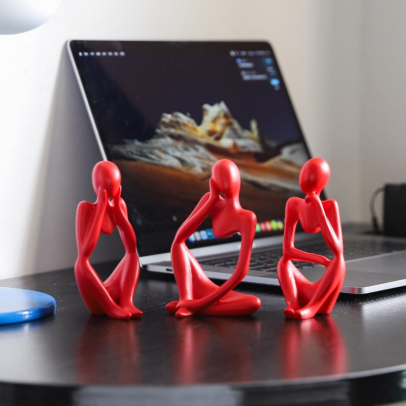 BrownLove 3pcs Red Human Body Abstract Art Decoration, Modern Art Resin Statue Room Office Shelf Bookcase Decoration - Image 3