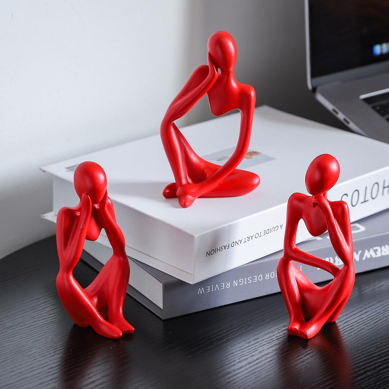 BrownLove 3pcs Red Human Body Abstract Art Decoration, Modern Art Resin Statue Room Office Shelf Bookcase Decoration - Image 2