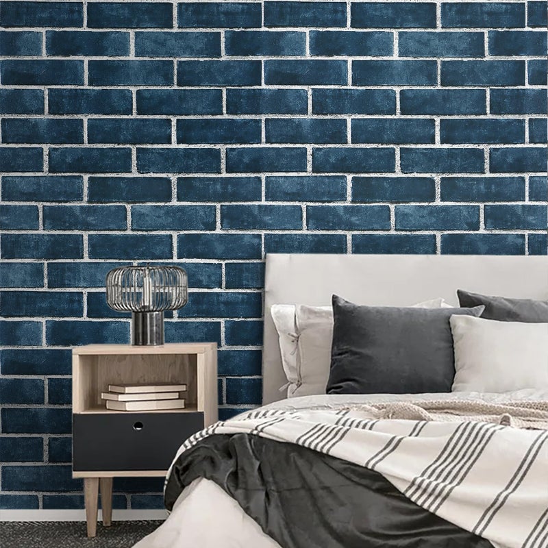 HeloHo 196.8"X17.7" Navy Blue Brick Wallpaper Peel and Stick Self-Adhesive Removable Brick 3D Textured Wall Paper for Kitchen Backsplash Living Room Bedroom Decor - Image 5