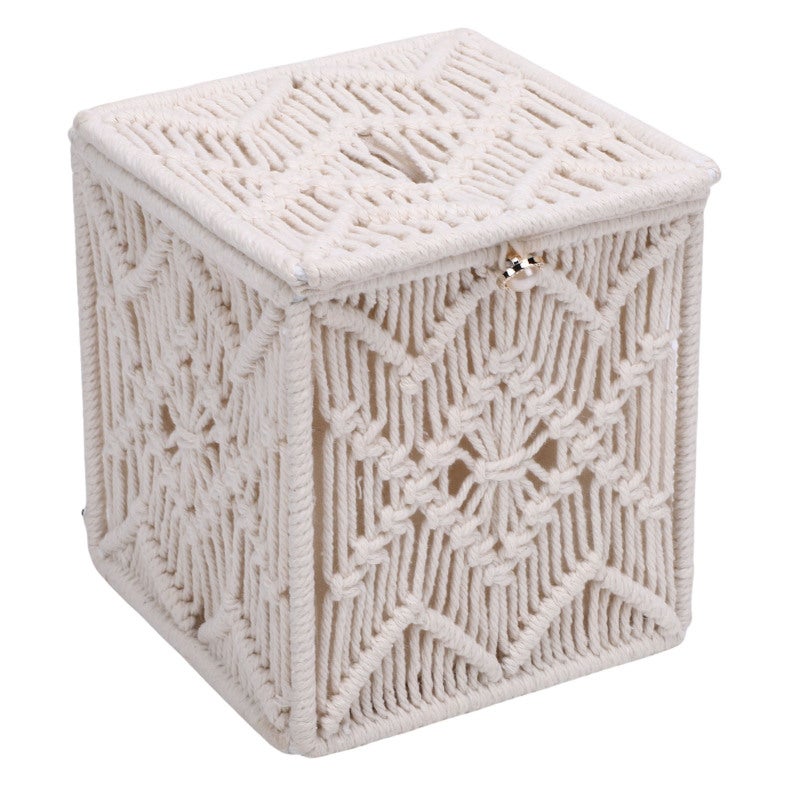 Woven Tissue Box Cover: Square Cotton Rope Knitted With Solid Iron Framework - Openable Top Design, Sturdy Non-Deformable Tissue Holder for Bedroom, Living Room, Bathroom, Office, Outdoor Use - Image 3