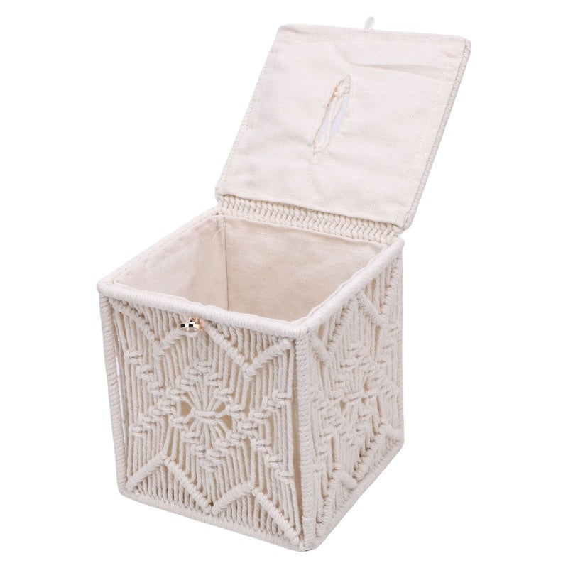 Woven Tissue Box Cover: Square Cotton Rope Knitted With Solid Iron Framework - Openable Top Design, Sturdy Non-Deformable Tissue Holder for Bedroom, Living Room, Bathroom, Office, Outdoor Use - Image 5