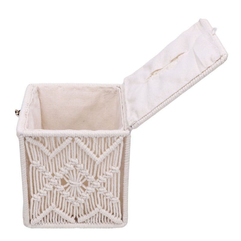 Woven Tissue Box Cover: Square Cotton Rope Knitted With Solid Iron Framework - Openable Top Design, Sturdy Non-Deformable Tissue Holder for Bedroom, Living Room, Bathroom, Office, Outdoor Use - Image 4
