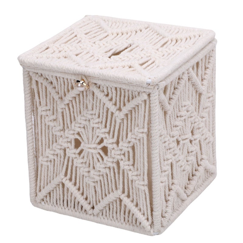 Woven Tissue Box Cover: Square Cotton Rope Knitted With Solid Iron Framework - Openable Top Design, Sturdy Non-Deformable Tissue Holder for Bedroom, Living Room, Bathroom, Office, Outdoor Use - Image 2