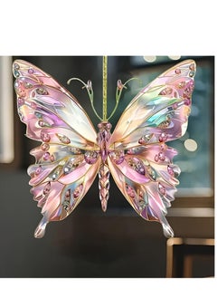 Peachjoy Colorful Butterfly Acrylic Pendant, Crystal Butterfly Car Hanging Ornament, Butterflies Hanging Diamond Art Pendant Kit Applies to Car Charm, Window Decoration Gift Item. (Blue -1pc)  - Image 3