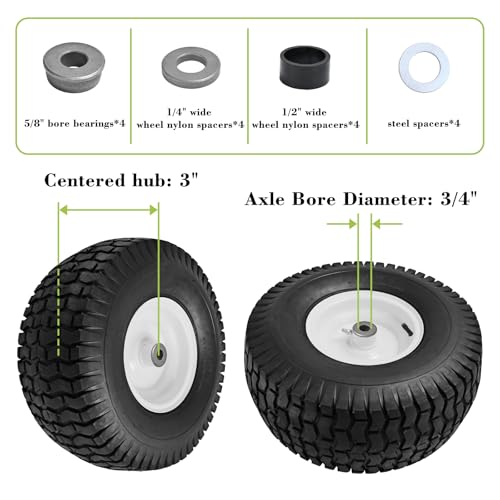 Parts Camp 15x6.00-6nhs Lawn Mower Tires and Wheels with 3/4" Bushing and 3" Centered Hub, Rubber Pneumatic Tire for Husqvarna Craftsman Riding Mowers (2 Packs) - Image 3
