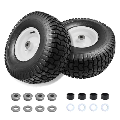 Parts Camp 15x6.00-6nhs Lawn Mower Tires and Wheels with 3/4" Bushing and 3" Centered Hub, Rubber Pneumatic Tire for Husqvarna Craftsman Riding Mowers (2 Packs) - Image 1
