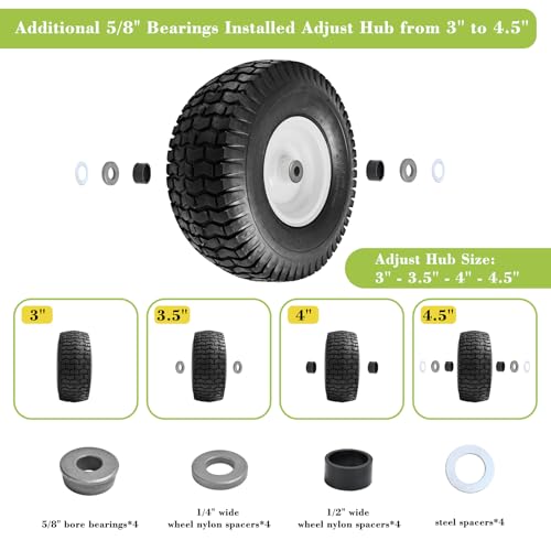 Parts Camp 15x6.00-6nhs Lawn Mower Tires and Wheels with 3/4" Bushing and 3" Centered Hub, Rubber Pneumatic Tire for Husqvarna Craftsman Riding Mowers (2 Packs) - Image 4