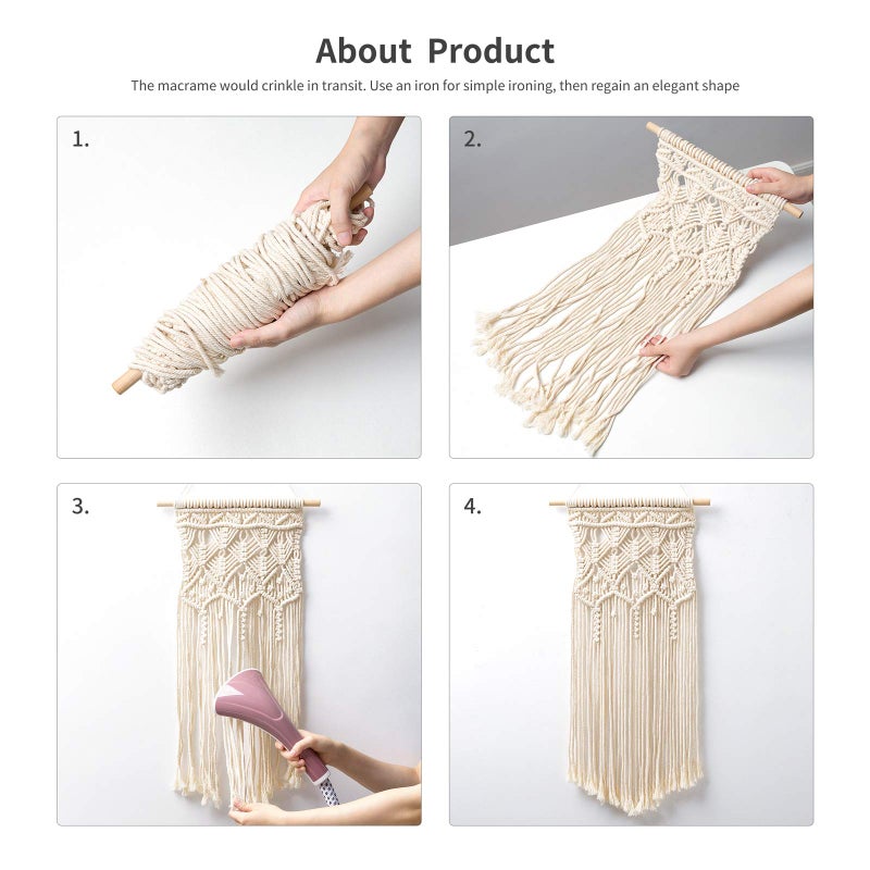 Mkono 2 Pcs Macrame Woven Wall Hanging Boho Chic Geometric Art Decor - Beautiful Bedroom Nursery Apartment Home Decoration, Gift for Girls Adults Birthday Christmas, 28" L x 13" W - Image 5