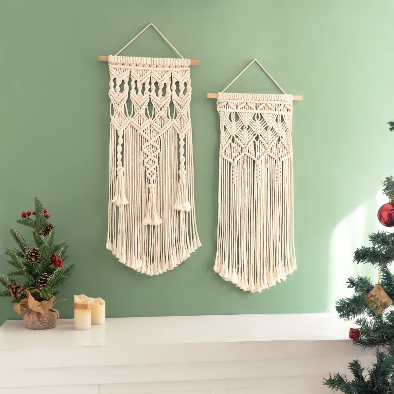 Mkono 2 Pcs Macrame Woven Wall Hanging Boho Chic Geometric Art Decor - Beautiful Bedroom Nursery Apartment Home Decoration, Gift for Girls Adults Birthday Christmas, 28" L x 13" W - Image 4
