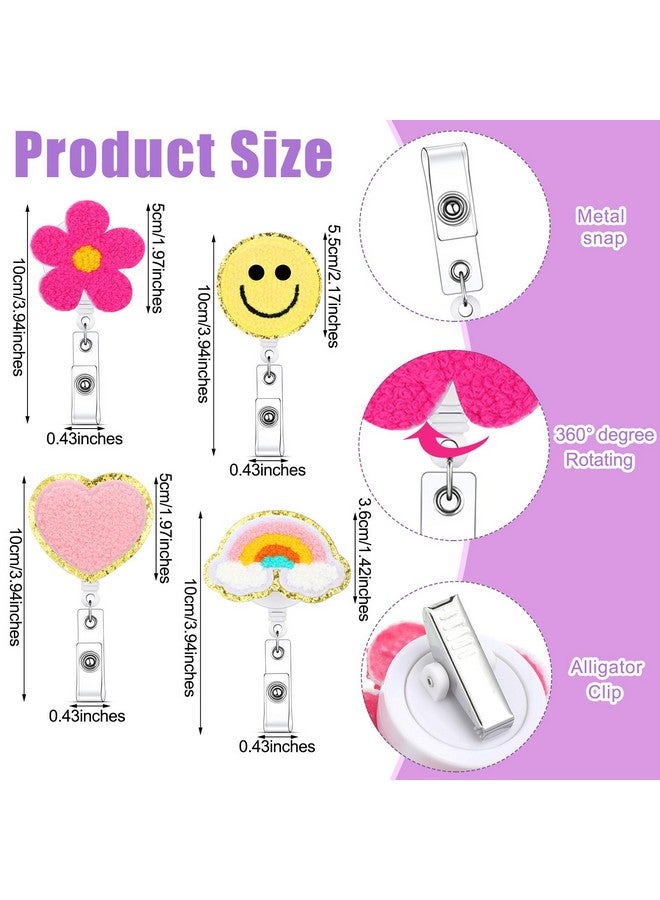 ووانجر 8 قطع من ملحقات بكرة ممرضة Preppy وجه مبتسم على شكل زهرة وفراشة قوس قزح وقلب ورأى حامل شارة اسم التمريض ملحقات بكرة شارة الهوية مع مشبك التمساح الدوار لبطاقة اسم الهوية (زهرة) - Image 3