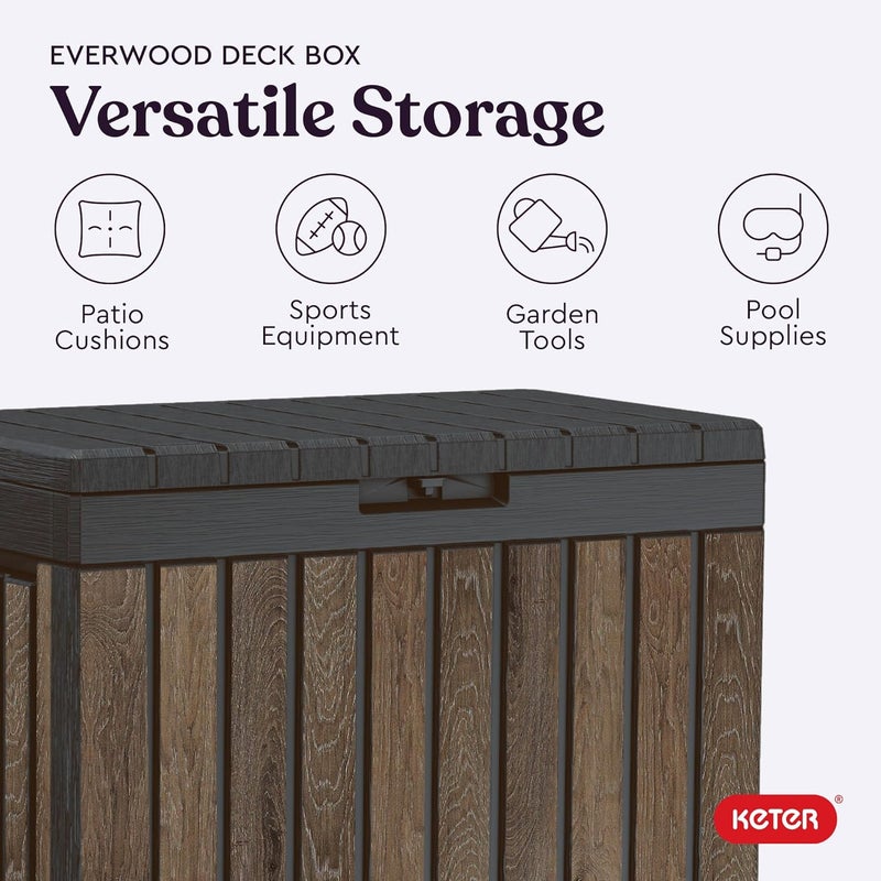 Keter Signature Everwood 50 Gallon Resin Deck Box-Organization and Storage for Patio Cushions, Throw Pillows and Garden Tools, Walnut - Image 5