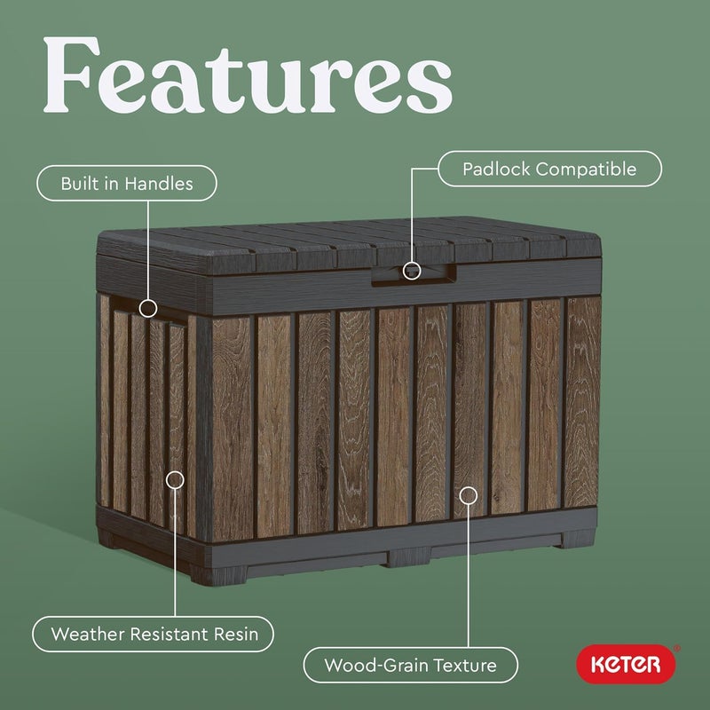 Keter Signature Everwood 50 Gallon Resin Deck Box-Organization and Storage for Patio Cushions, Throw Pillows and Garden Tools, Walnut - Image 4