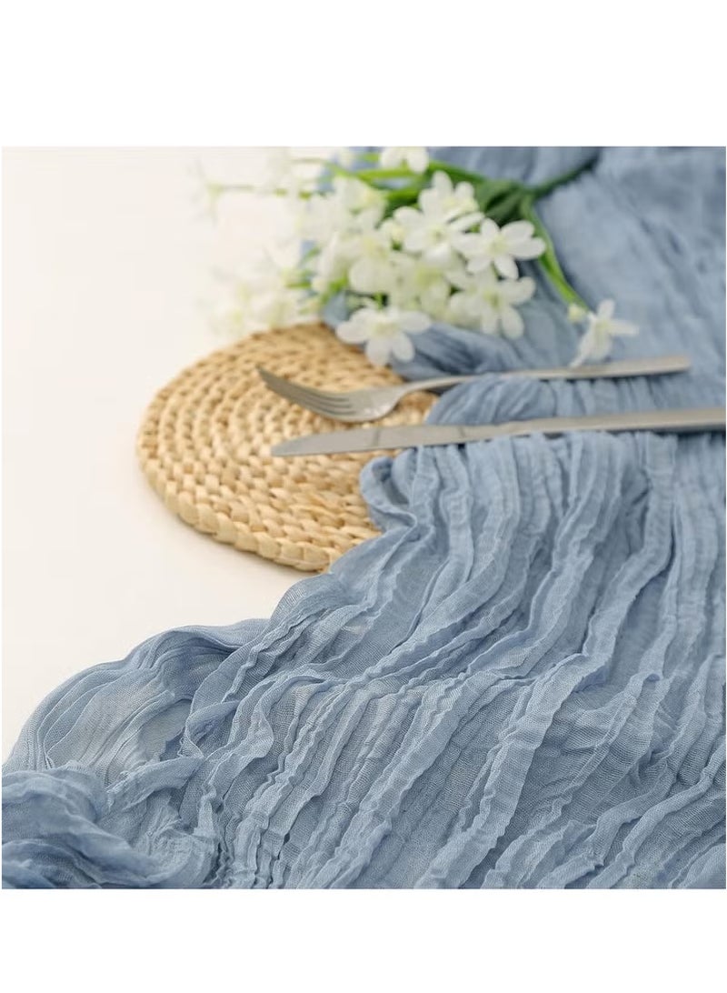 Risen Translucent Table Runner Chessian Tablecloth for Wedding Reception Bridal Shower Party Decoration Table Centerpiece 90*300cm （Blue） - Image 1