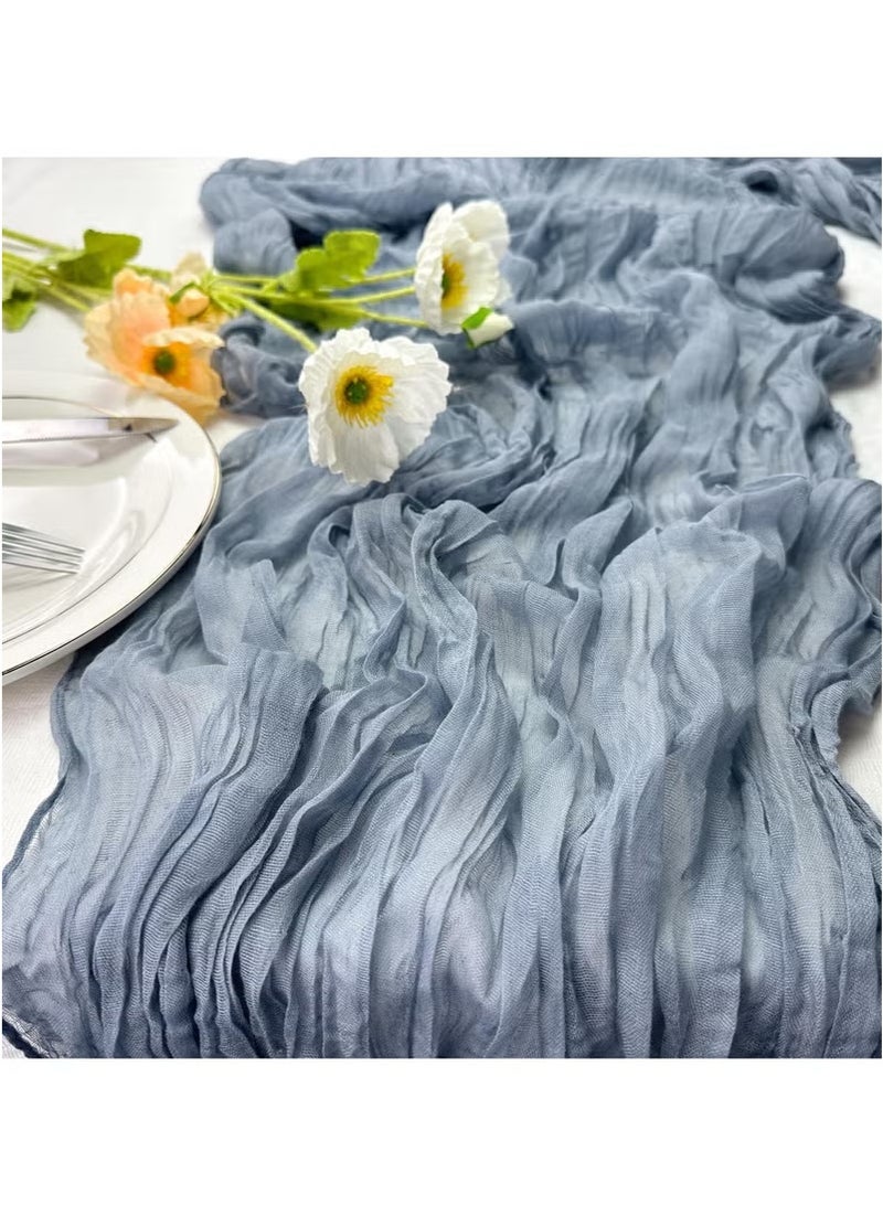Risen Translucent Table Runner Chessian Tablecloth for Wedding Reception Bridal Shower Party Decoration Table Centerpiece 90*300cm （Blue） - Image 2