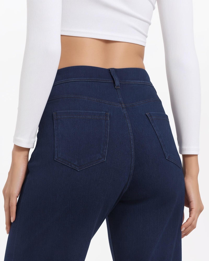 TONIRY Wide Leg Jeans for Women High Waisted, Stretchy Pull On Baggy Sweatpant Jeans Denim Pants Casual Trendy Straight Fit Work Trousers Jean Comfortable Tummy Control Dark Blue - Image 5