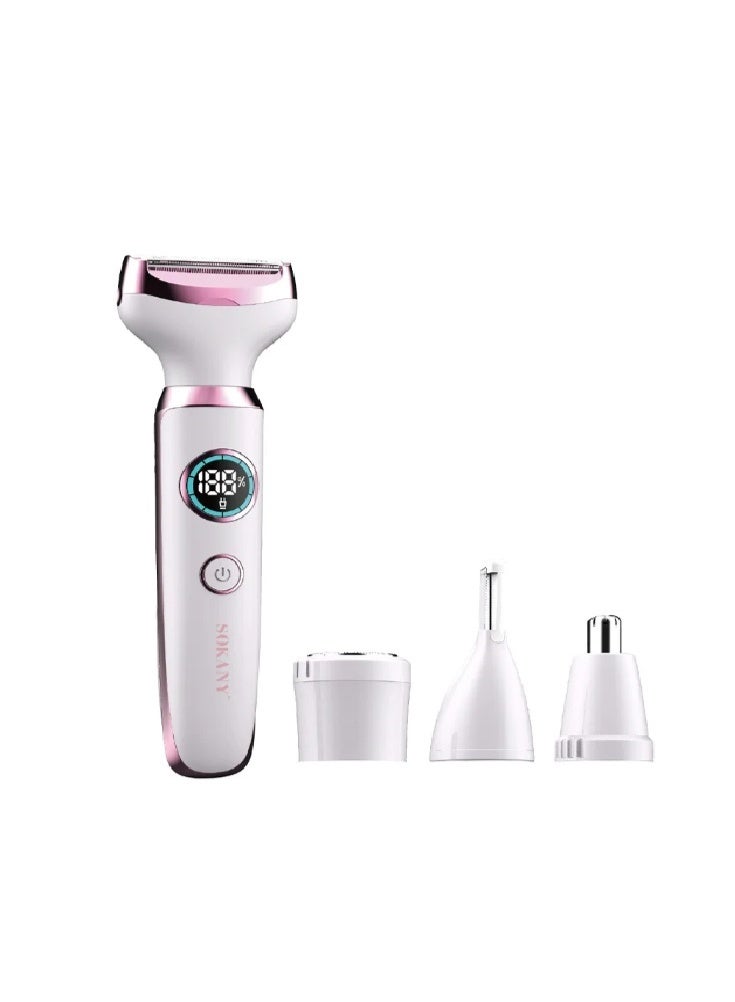Sokany 4-in-1 Digital Ladies Epilator & Grooming Kit, LED Display, Rechargeable, Model SK-16087 - Pink & White - Image 2