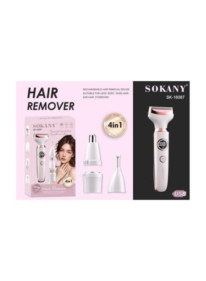 Sokany 4-in-1 Digital Ladies Epilator & Grooming Kit, LED Display, Rechargeable, Model SK-16087 - Pink & White - Image 1