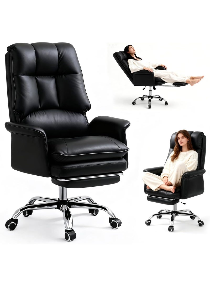 Jorunb Office Chair with Foot Rest, Office Desk Chair with Adjustable Lumbar Support and Wheels, Padded Gaming Chair with Thick Cushion for Home Office (Black) - Image 2