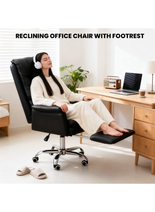 Jorunb Office Chair with Foot Rest, Office Desk Chair with Adjustable Lumbar Support and Wheels, Padded Gaming Chair with Thick Cushion for Home Office (Black) - Image 3