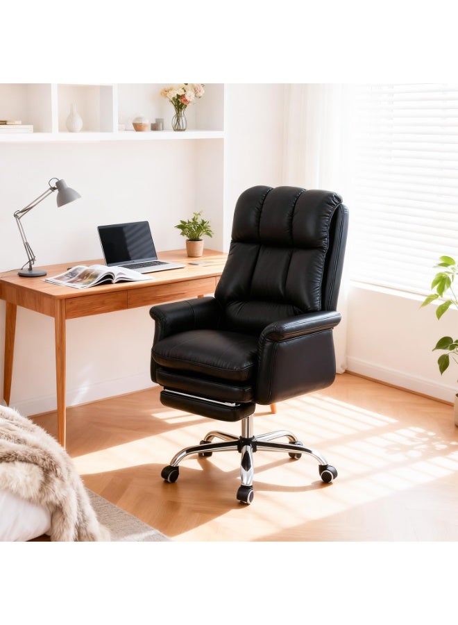 Jorunb Office Chair with Foot Rest, Office Desk Chair with Adjustable Lumbar Support and Wheels, Padded Gaming Chair with Thick Cushion for Home Office (Black) - Image 1