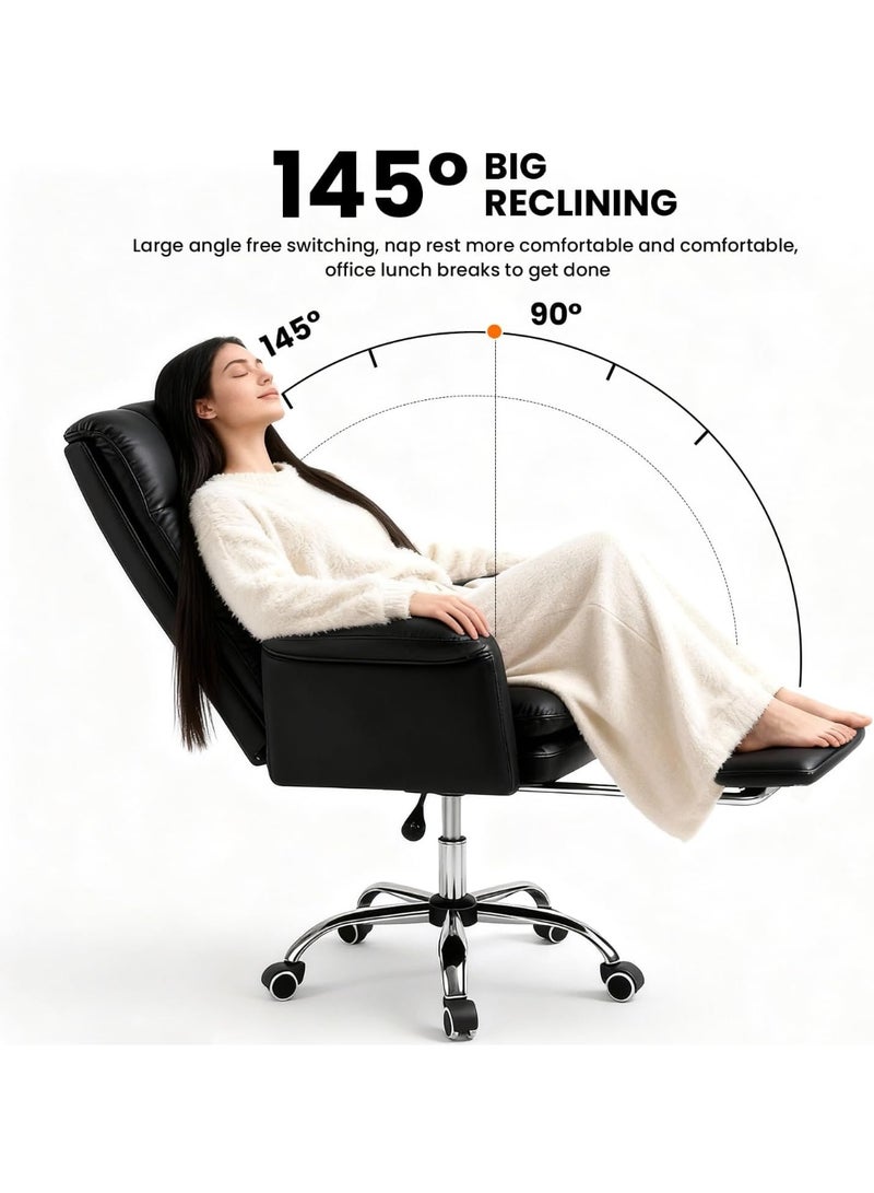 Jorunb Office Chair with Foot Rest, Office Desk Chair with Adjustable Lumbar Support and Wheels, Padded Gaming Chair with Thick Cushion for Home Office (Black) - Image 4