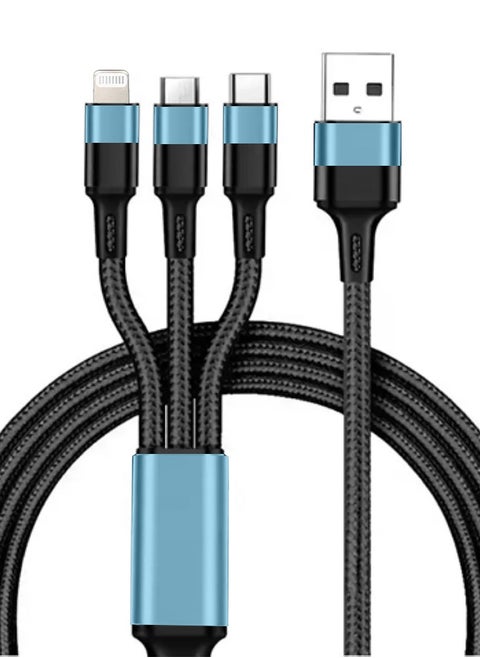 Fast Charging 3 in 1 Metal Cable DC-C180, 3A USB to TYPE-C, LIGHTNING or MICRO, 100cm