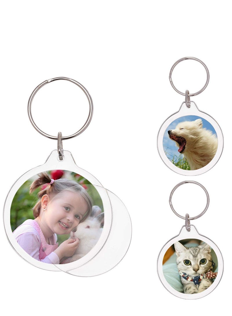 SYOSI Acrylic Photo Frame Keychain Holder 60 Pieces DIY Photo Insert Keychain Clear Round Acrylic Picture Keychains Frame Key Chain Snap-In Custom Insert Photo Keyring for Family Couple Friend Pet Dog - Image 2