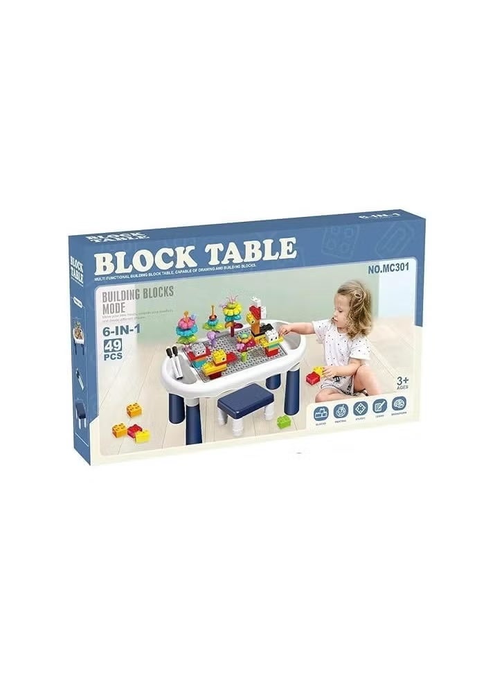 6-In-1 Kids Block Table Set With Chair, 49 Pieces Building Blocks, Educational Activity Table For Ages 3 And Up