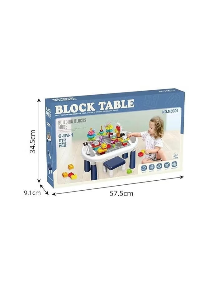 مجموعة طاولة مكعبات للأطفال 6 في 1 مع كرسي، 49 قطعة مكعبات بناء، طاولة أنشطة تعليمية للأعمار من 3 سنوات فما فوق - Image 3