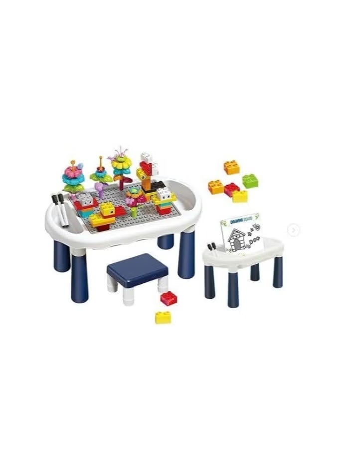 مجموعة طاولة مكعبات للأطفال 6 في 1 مع كرسي، 49 قطعة مكعبات بناء، طاولة أنشطة تعليمية للأعمار من 3 سنوات فما فوق - Image 2