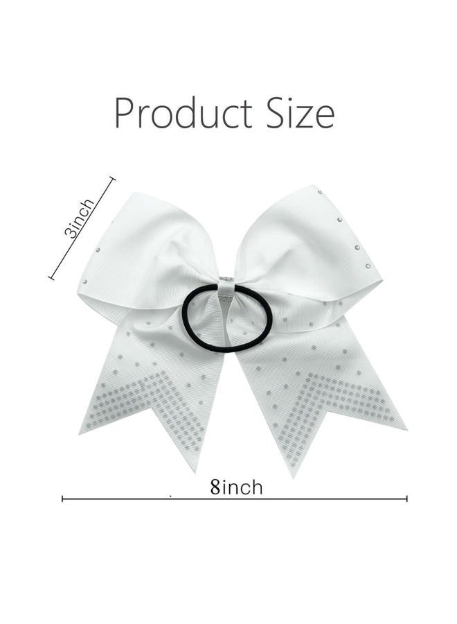 Hipcheer 12PCS 8" Rhinestones Large Cheer Hair Bows for Girls, Hand-made Grosgrain Ribbon Hair Accessories for Teen Girls Softball Cheerleader Sport (White) - Image 4