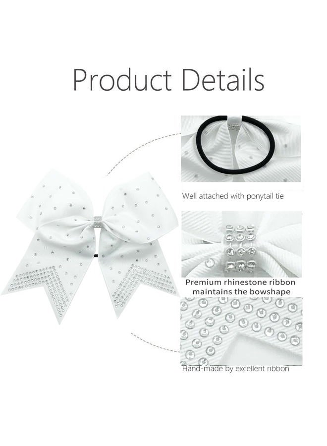 Hipcheer 12PCS 8" Rhinestones Large Cheer Hair Bows for Girls, Hand-made Grosgrain Ribbon Hair Accessories for Teen Girls Softball Cheerleader Sport (White) - Image 5