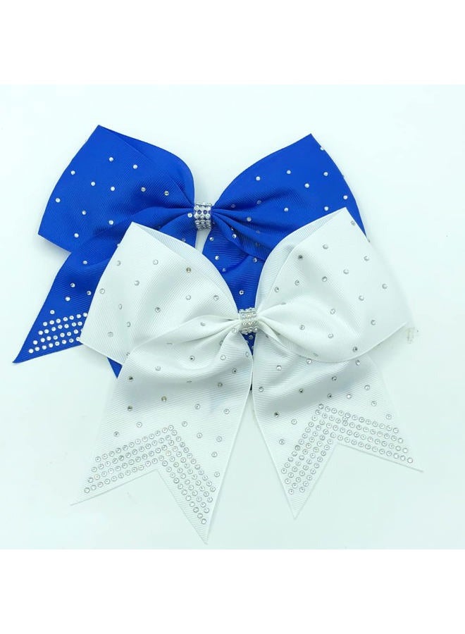Hipcheer 12PCS 8" Rhinestones Large Cheer Hair Bows for Girls, Hand-made Grosgrain Ribbon Hair Accessories for Teen Girls Softball Cheerleader Sport (White) - Image 2