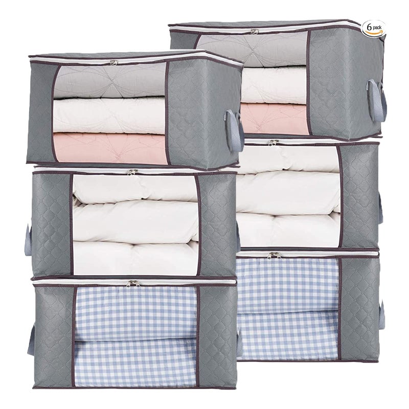 combocube 6Pcs Zippered Storage Bag for Closet King Comforter pillow quilt bedding Clothes Blanket Organizers with Large Clear Window  Carry Handles Space Saver