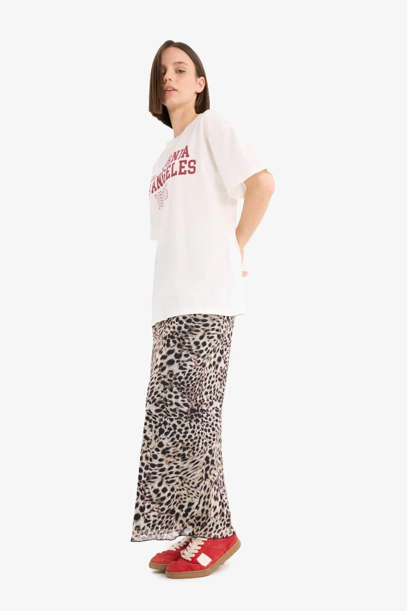 DeFacto A Cut Patterned High Waist Cotton Lining Tulle Maxi Skirt