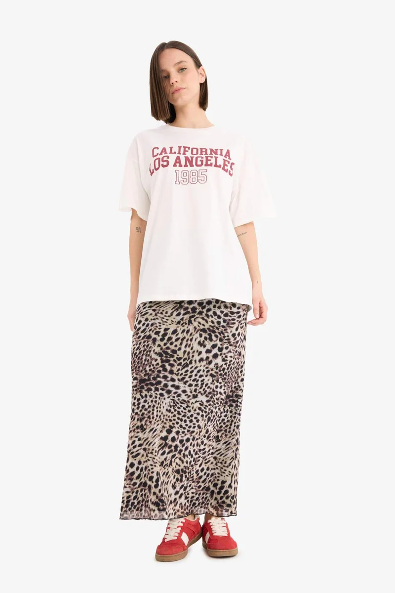 DeFacto A Cut Patterned High Waist Cotton Lining Tulle Maxi Skirt