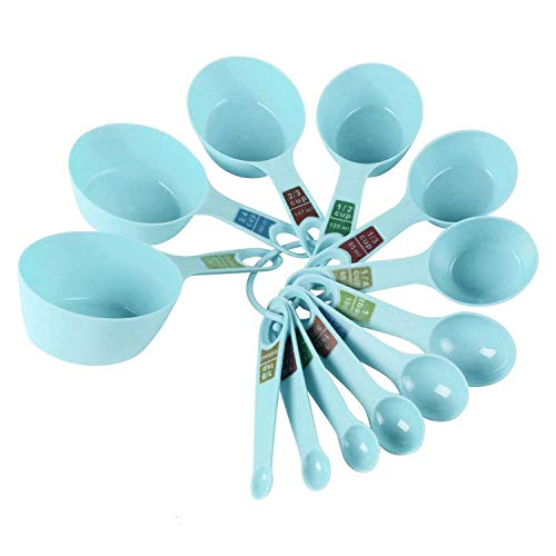 SWAB Plastic Measuring Cups and Spoon Set with Ring Holder, 12 Piece Set, Blue - Image 1