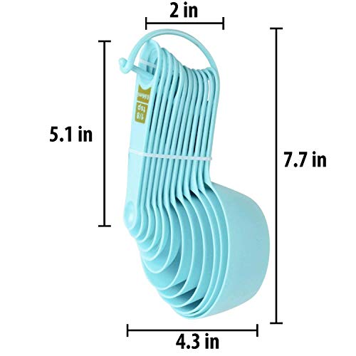 SWAB Plastic Measuring Cups and Spoon Set with Ring Holder, 12 Piece Set, Blue - Image 2